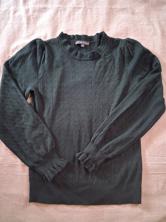 Adrianna Papell Sweaters - Adrianna Papell Dark Green Puff Sleeve Crewneck Sweater Women's Size Medium